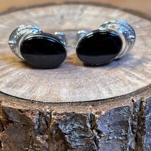 Van Dell sterling silver & black onyx screw back earrings